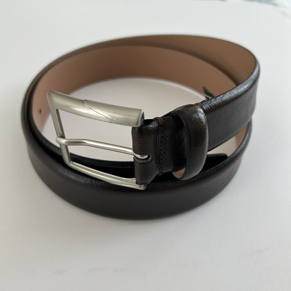 Trafalgar Mens Rafferty Brown Genuine Italian Leather Belt Size 36 Silver Buckle